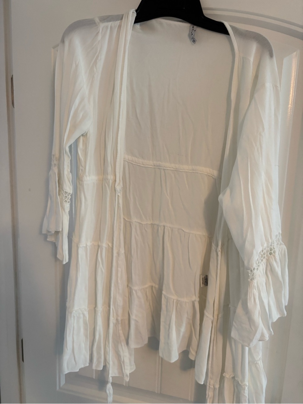 Raviya White Tiered Open-Front Tunic with Crochet Sleeves
